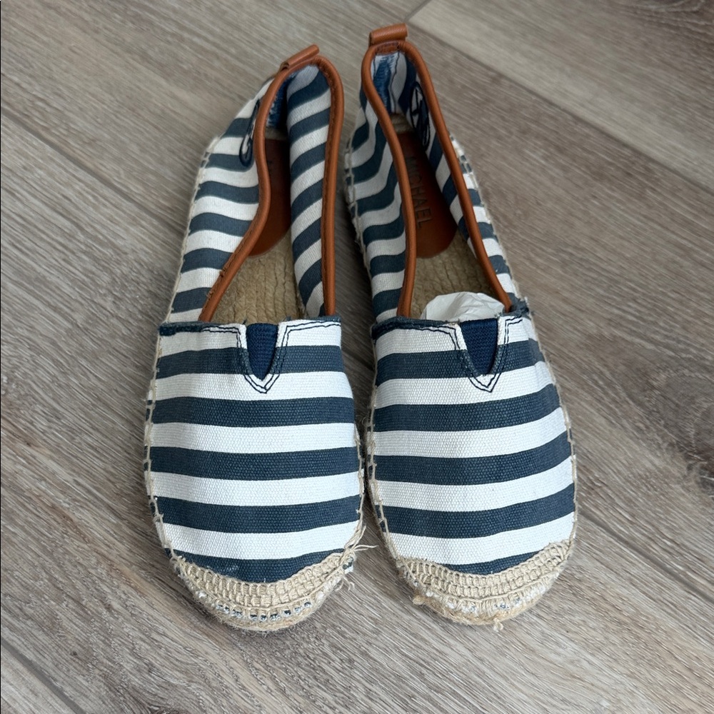 Michael Kors Navy and White Striped Espadrilles